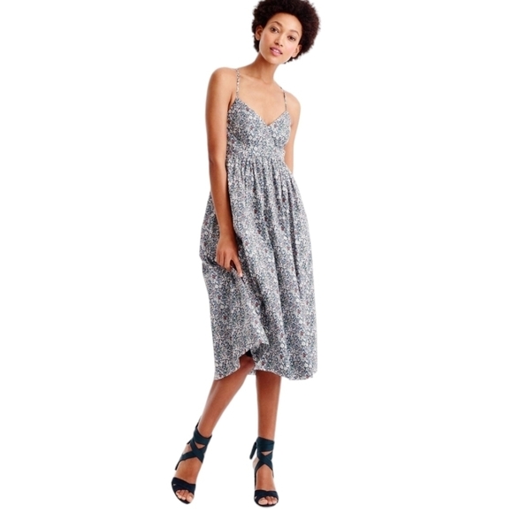 J. Crew Liberty Fabrics Blue Floral Strappy back Midi Dress Girly Prarie Fairyco - Picture 1 of 16